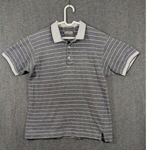 Van Heusen Corporate Casual 100% Cotton Gray Striped Polo Size L